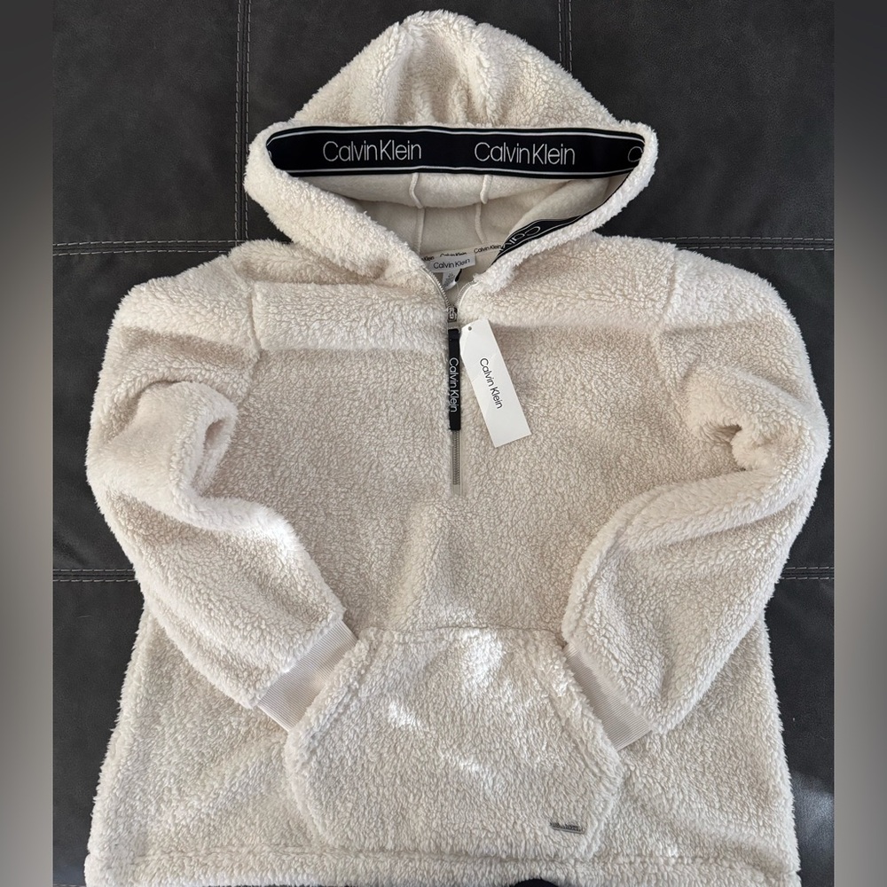 Calvin Klein cream Sherpa half zip large  sweatshirt